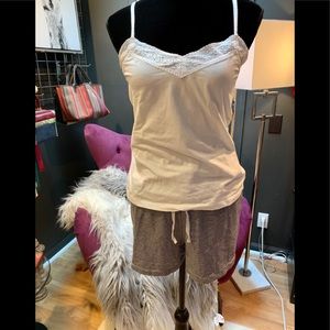 Lauren by Ralph Lauren Navy striped short and white tank PJ set. (221)